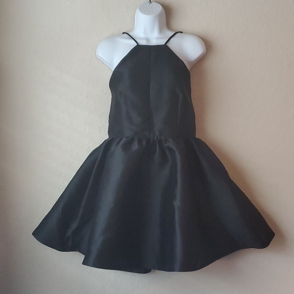 NWT Fashion Nova Buttercup Satin Mini Dress Size L Black Halter Backless FLAW**